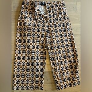 Anthropologie Colette Brown, Navy & Cream Floral Geo Wide-Leg Pants